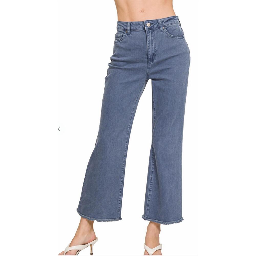 NEW ZENANA high waist frayed hem jean in blue